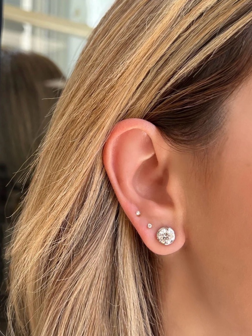 BABYGOLD Diamond Solitaire Stud Earrings in White - Picture 3 of 7